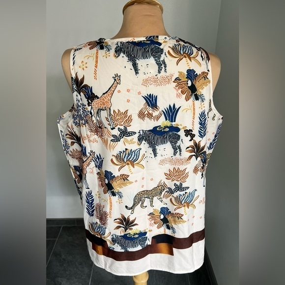African Savannah Print Tank Top Sleeveless Blouse Zebra Giraffe Leopard - Picture 4 of 6